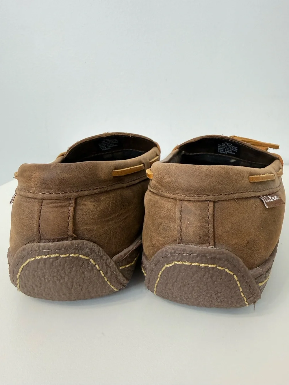 L.L. Bean Brown Hand Sewn Leather Slippers Flannel Lined Men’s Size 10 Classic
